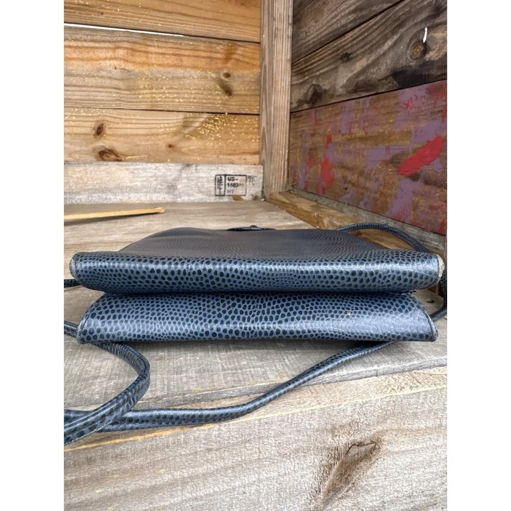 Vintage ETRA Genuine Leather Blue‎ Envelope Clutch Bag Purse Blue Lizard Look